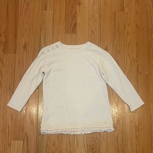 Spartina 449 Cream Button-Shoulder Long Sleeve Top with Ruffle Hem